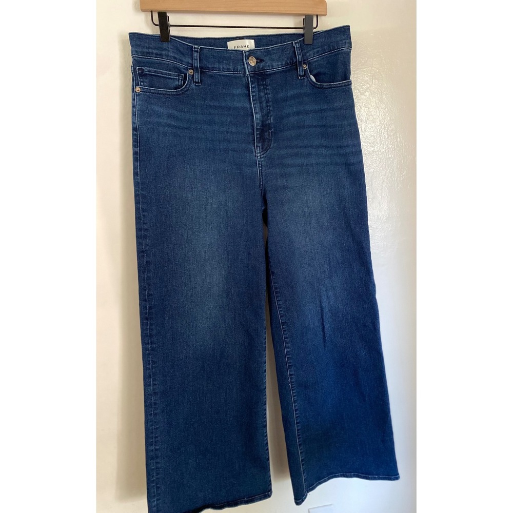 FRAME Le Slim Palazzo Jeans Trick Wash High Rise Wide Leg Denim Size 32 - Picture 4 of 15